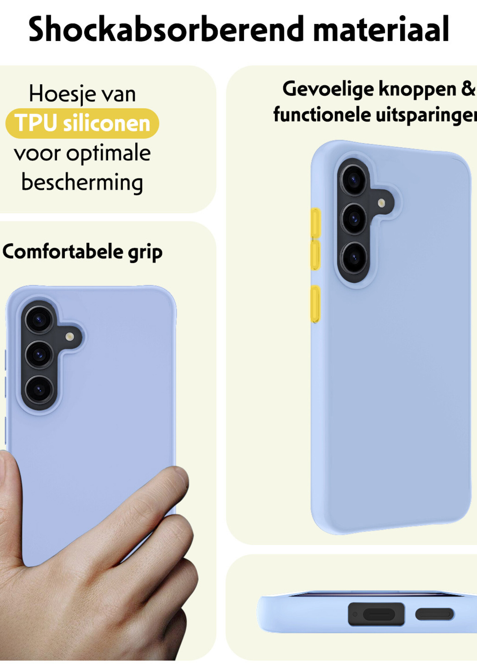 LUQ Hoesje Geschikt voor Samsung S24 Plus Hoesje Siliconen Case Met Screenprotector - Hoes Geschikt voor Samsung Galaxy S24 Plus Hoes Siliconen - Lichtblauw