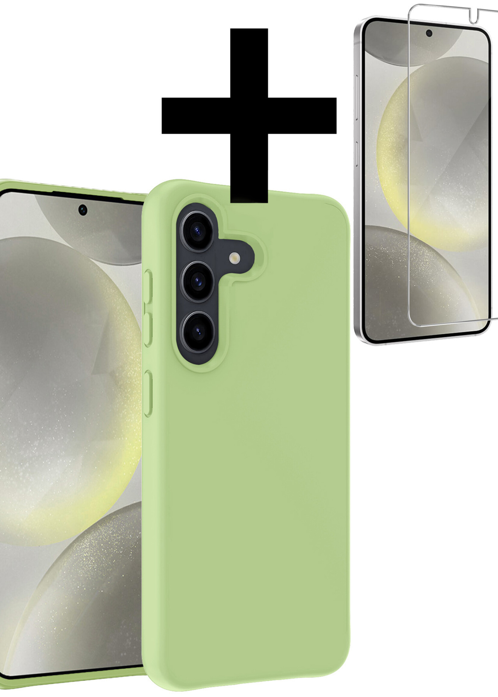 LUQ Hoesje Geschikt voor Samsung S24 Plus Hoesje Siliconen Case Met Screenprotector - Hoes Geschikt voor Samsung Galaxy S24 Plus Hoes Siliconen - Groen