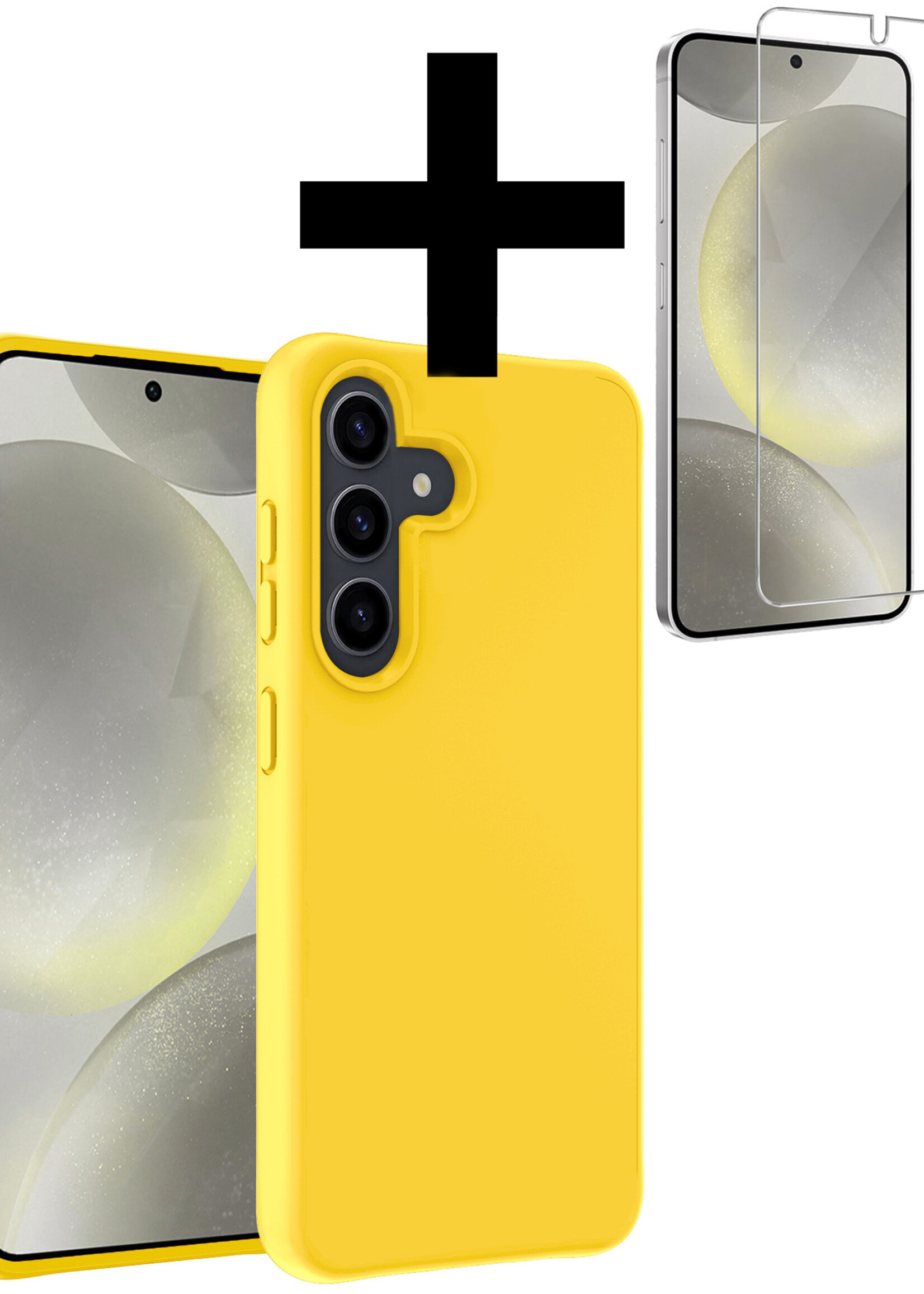 LUQ Hoesje Geschikt voor Samsung S24 Plus Hoesje Siliconen Case Met Screenprotector - Hoes Geschikt voor Samsung Galaxy S24 Plus Hoes Siliconen - Geel