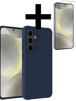 LUQ LUQ Samsung Galaxy S24 Plus Hoesje Siliconen Met Screenprotector - Donkerblauw