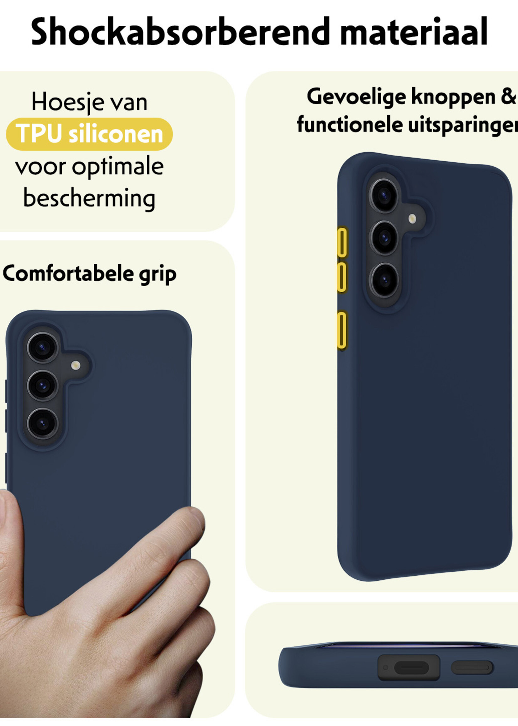 LUQ Hoesje Geschikt voor Samsung S24 Plus Hoesje Siliconen Case Met Screenprotector - Hoes Geschikt voor Samsung Galaxy S24 Plus Hoes Siliconen - Donkerblauw