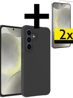 LUQ LUQ Samsung Galaxy S24 Hoesje Siliconen Met 2x Screenprotector - Zwart