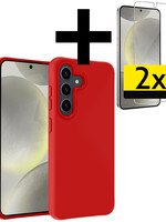 LUQ LUQ Samsung Galaxy S24 Hoesje Siliconen Met 2x Screenprotector - Rood