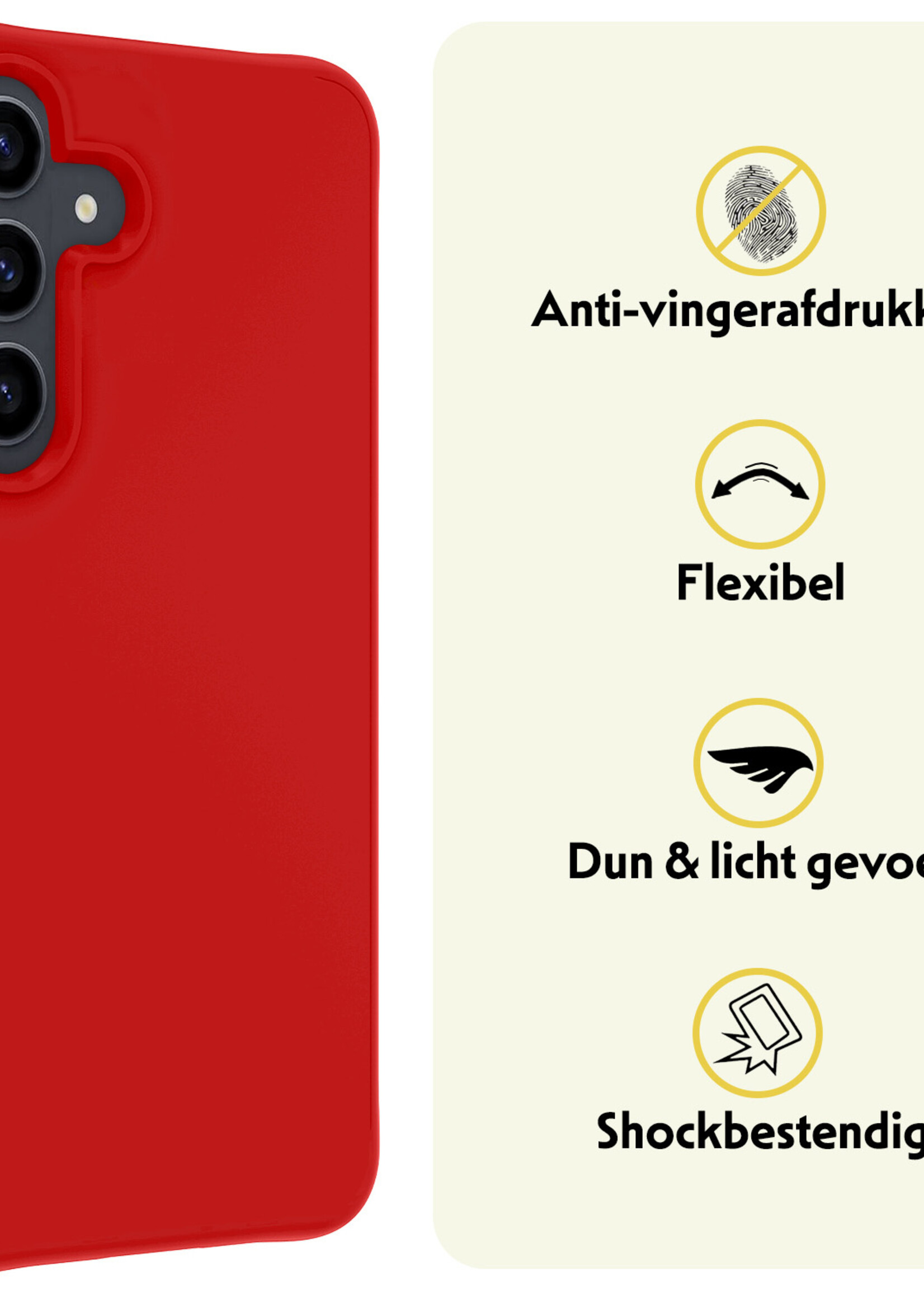 LUQ Hoesje Geschikt voor Samsung S24 Hoesje Siliconen Case Met 2x Screenprotector - Hoes Geschikt voor Samsung Galaxy S24 Hoes Siliconen - Rood