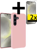 LUQ LUQ Samsung Galaxy S24 Hoesje Siliconen Met 2x Screenprotector - Lichtroze