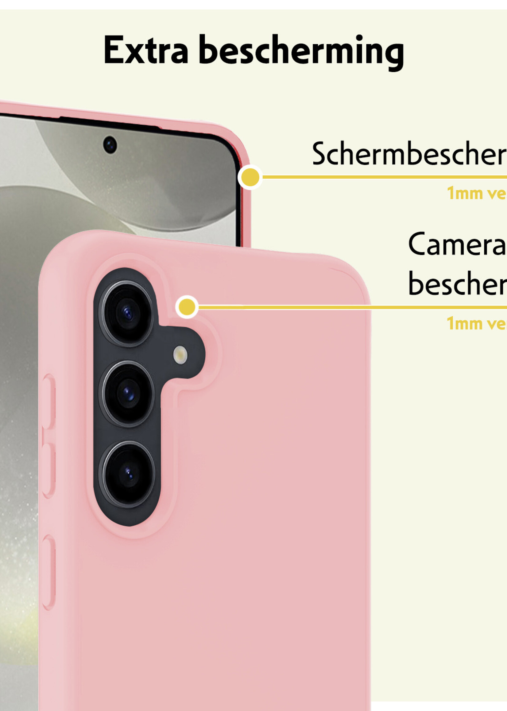 LUQ Hoesje Geschikt voor Samsung S24 Hoesje Siliconen Case Met 2x Screenprotector - Hoes Geschikt voor Samsung Galaxy S24 Hoes Siliconen - Lichtroze
