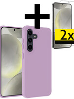 LUQ LUQ Samsung Galaxy S24 Hoesje Siliconen Met 2x Screenprotector - Lila