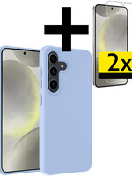 LUQ LUQ Samsung Galaxy S24 Hoesje Siliconen Met 2x Screenprotector - Lichtblauw