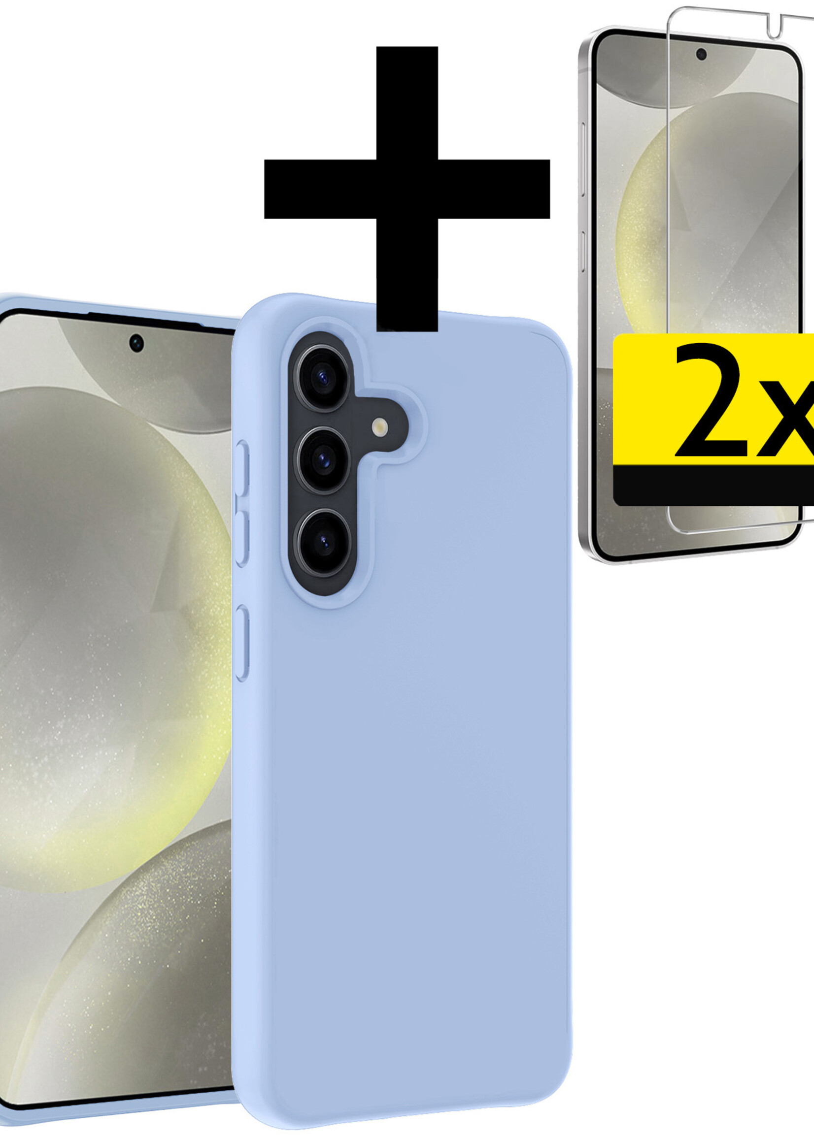 LUQ Hoesje Geschikt voor Samsung S24 Hoesje Siliconen Case Met 2x Screenprotector - Hoes Geschikt voor Samsung Galaxy S24 Hoes Siliconen - Lichtblauw