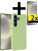 LUQ LUQ Samsung Galaxy S24 Hoesje Siliconen Met 2x Screenprotector - Groen