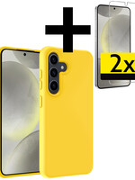 LUQ LUQ Samsung Galaxy S24 Hoesje Siliconen Met 2x Screenprotector - Geel