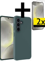 LUQ LUQ Samsung Galaxy S24 Hoesje Siliconen Met 2x Screenprotector - Donkergroen
