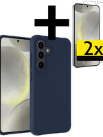 LUQ LUQ Samsung Galaxy S24 Hoesje Siliconen Met 2x Screenprotector - Donkerblauw