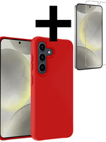 LUQ LUQ Samsung Galaxy S24 Hoesje Siliconen Met Screenprotector - Rood
