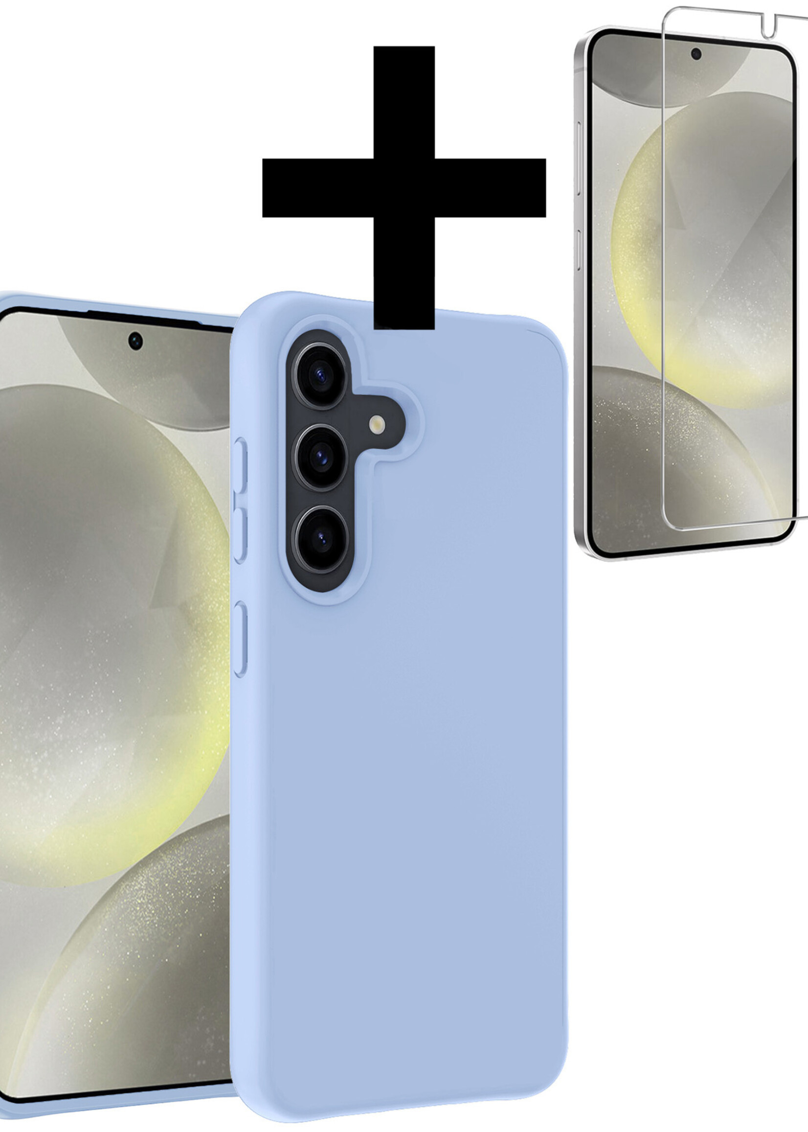 LUQ Hoesje Geschikt voor Samsung S24 Hoesje Siliconen Case Met Screenprotector - Hoes Geschikt voor Samsung Galaxy S24 Hoes Siliconen - Lichtblauw