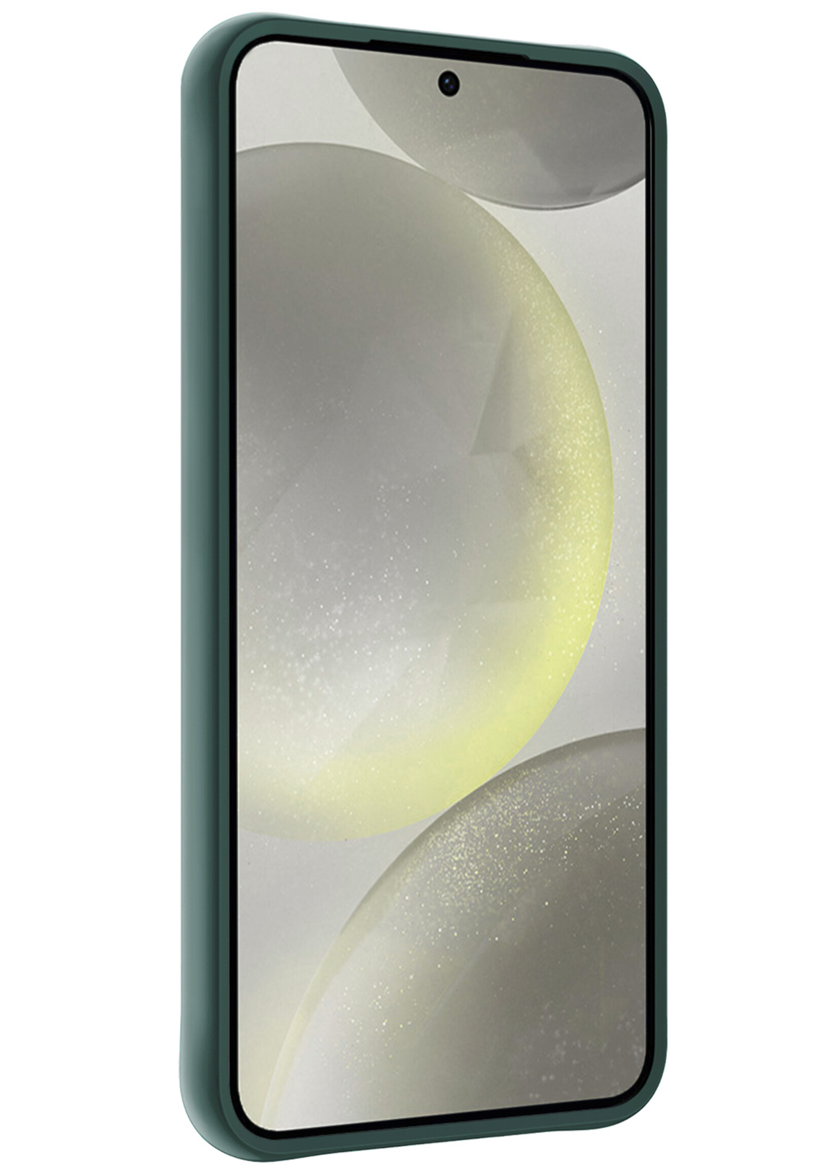 LUQ Hoesje Geschikt voor Samsung S24 Hoesje Siliconen Case Met Screenprotector - Hoes Geschikt voor Samsung Galaxy S24 Hoes Siliconen - Donkergroen