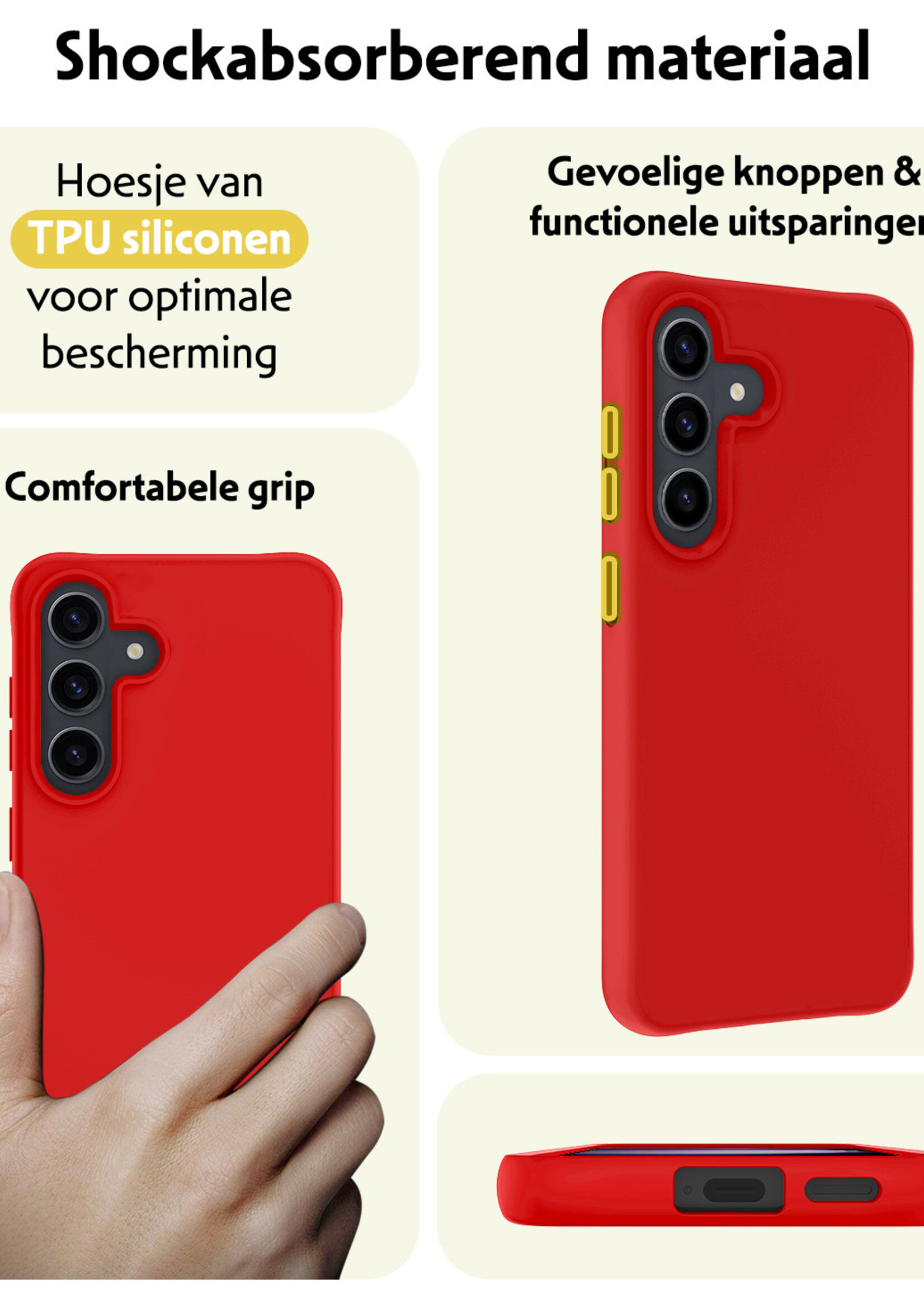 LUQ Hoesje Geschikt voor Samsung S24 Hoesje Siliconen Case - Hoes Geschikt voor Samsung Galaxy S24 Hoes Siliconen - Rood - 2 Stuks