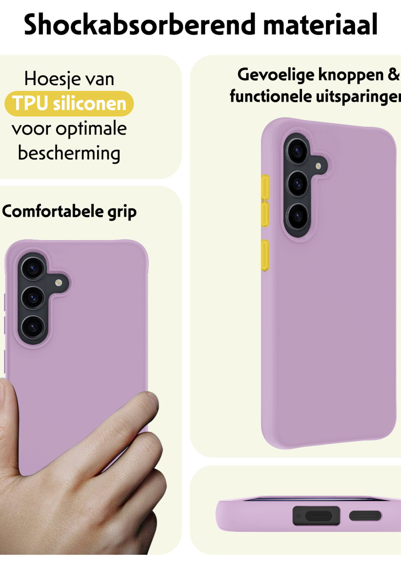 LUQ Hoesje Geschikt voor Samsung S24 Hoesje Siliconen Case - Hoes Geschikt voor Samsung Galaxy S24 Hoes Siliconen - Lila - 2 Stuks