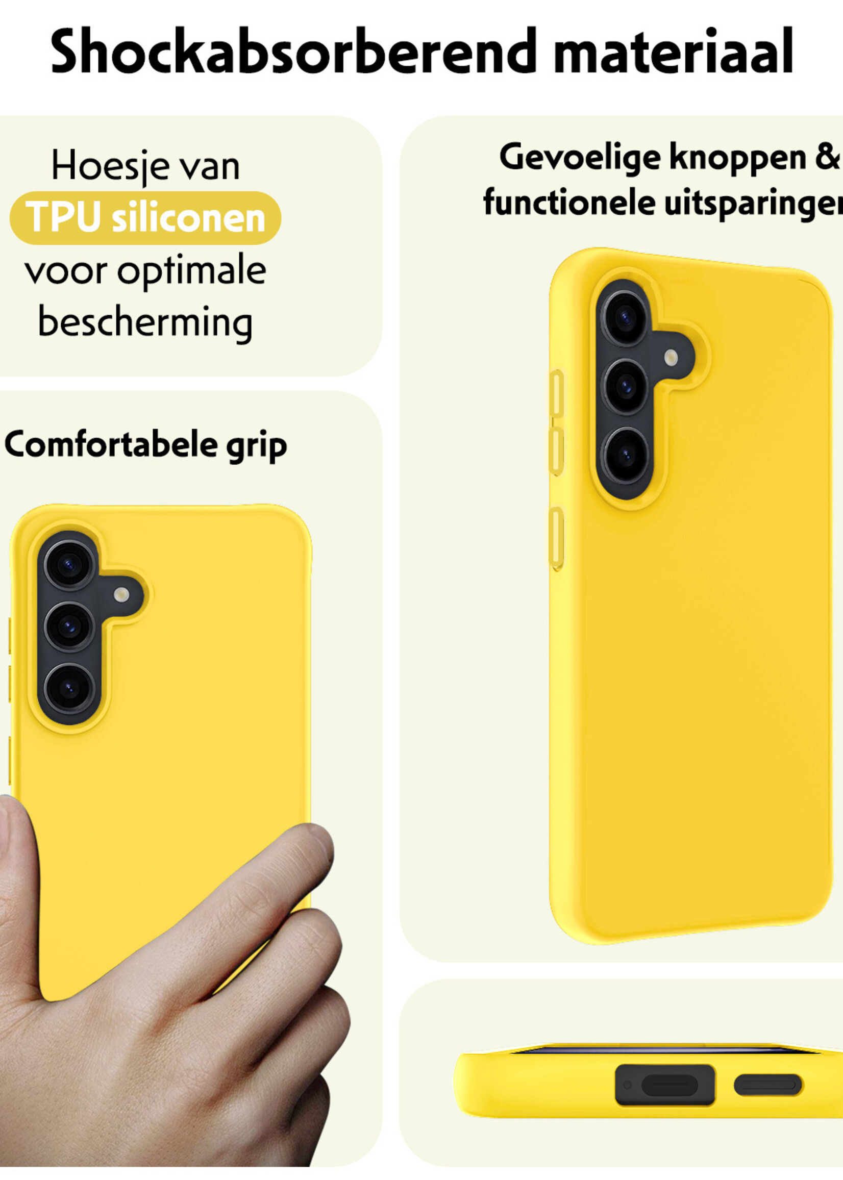 LUQ Hoesje Geschikt voor Samsung S24 Hoesje Siliconen Case - Hoes Geschikt voor Samsung Galaxy S24 Hoes Siliconen - Geel - 2 Stuks