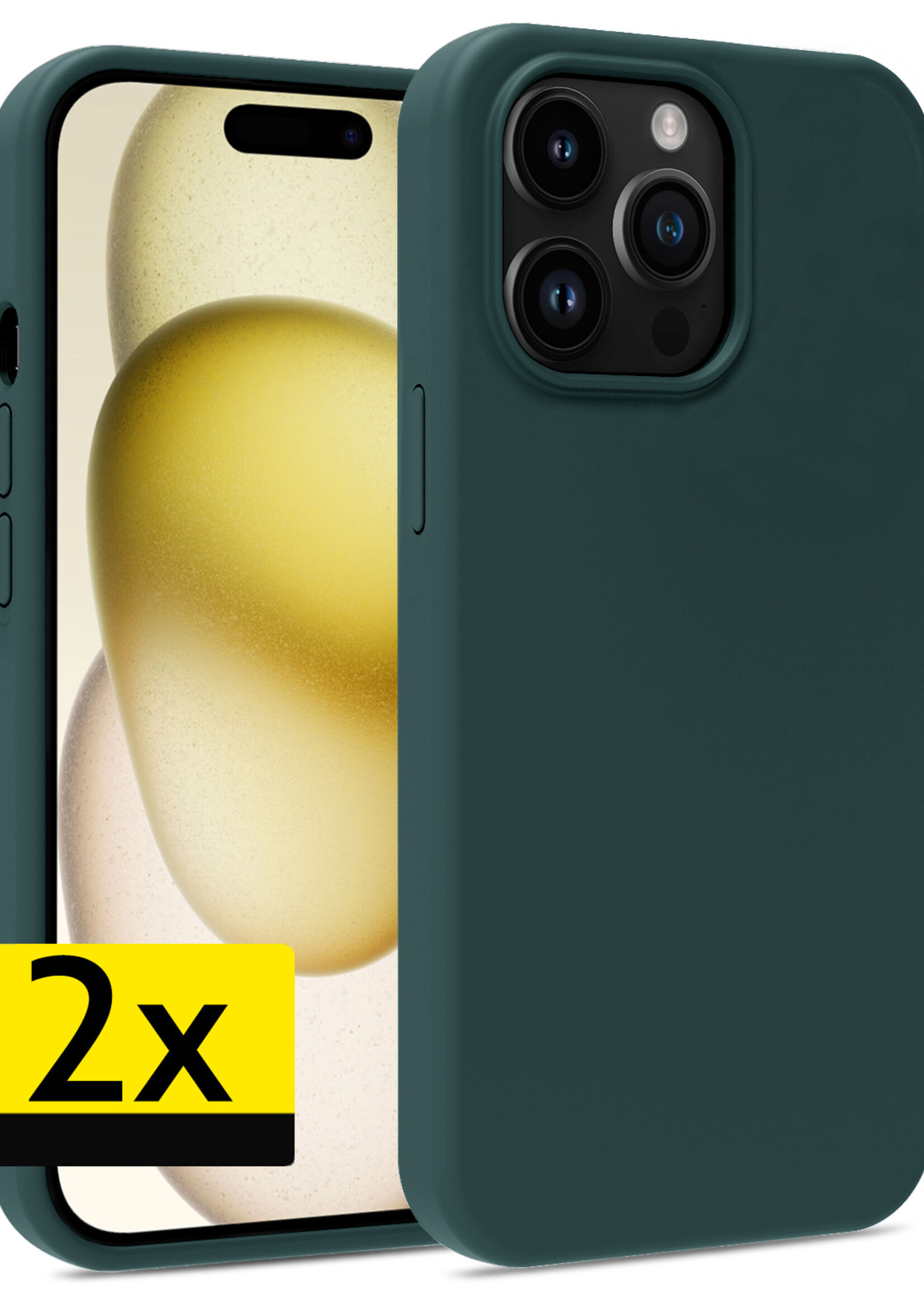 LUQ Hoesje Geschikt voor iPhone 15 Pro Max Hoesje Siliconen Case - Hoes Geschikt voor iPhone 15 Pro Max Hoes Siliconen - Donkergroen - 2 Stuks