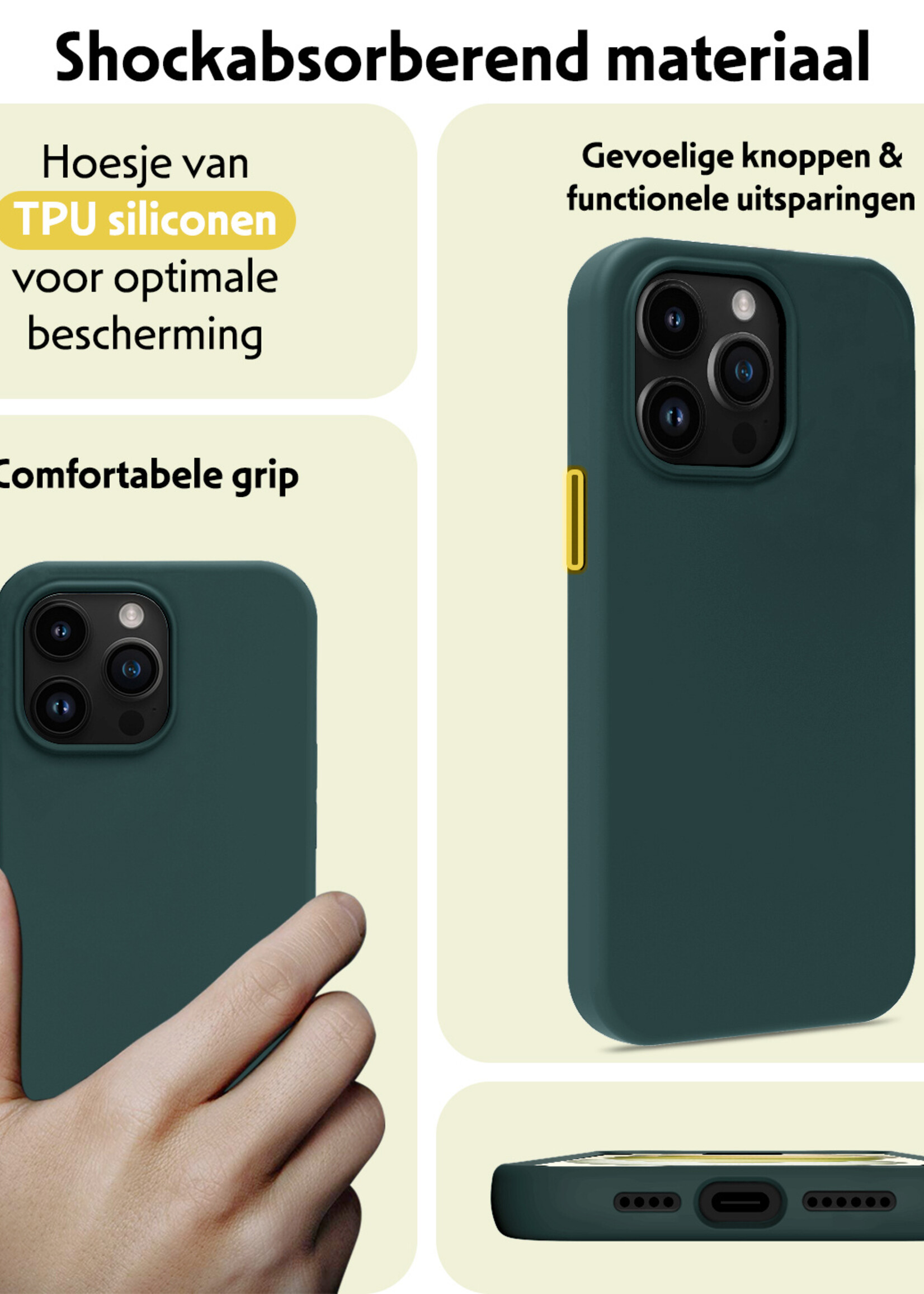 LUQ Hoesje Geschikt voor iPhone 15 Pro Max Hoesje Siliconen Case - Hoes Geschikt voor iPhone 15 Pro Max Hoes Siliconen - Donkergroen - 2 Stuks