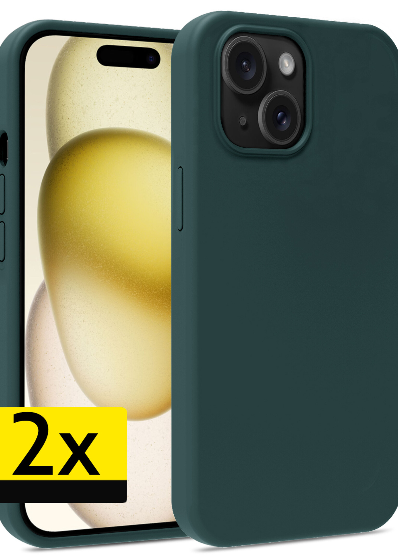 LUQ Hoesje Geschikt voor iPhone 15 Plus Hoesje Siliconen Case - Hoes Geschikt voor iPhone 15 Plus Hoes Siliconen - Donkergroen - 2 Stuks