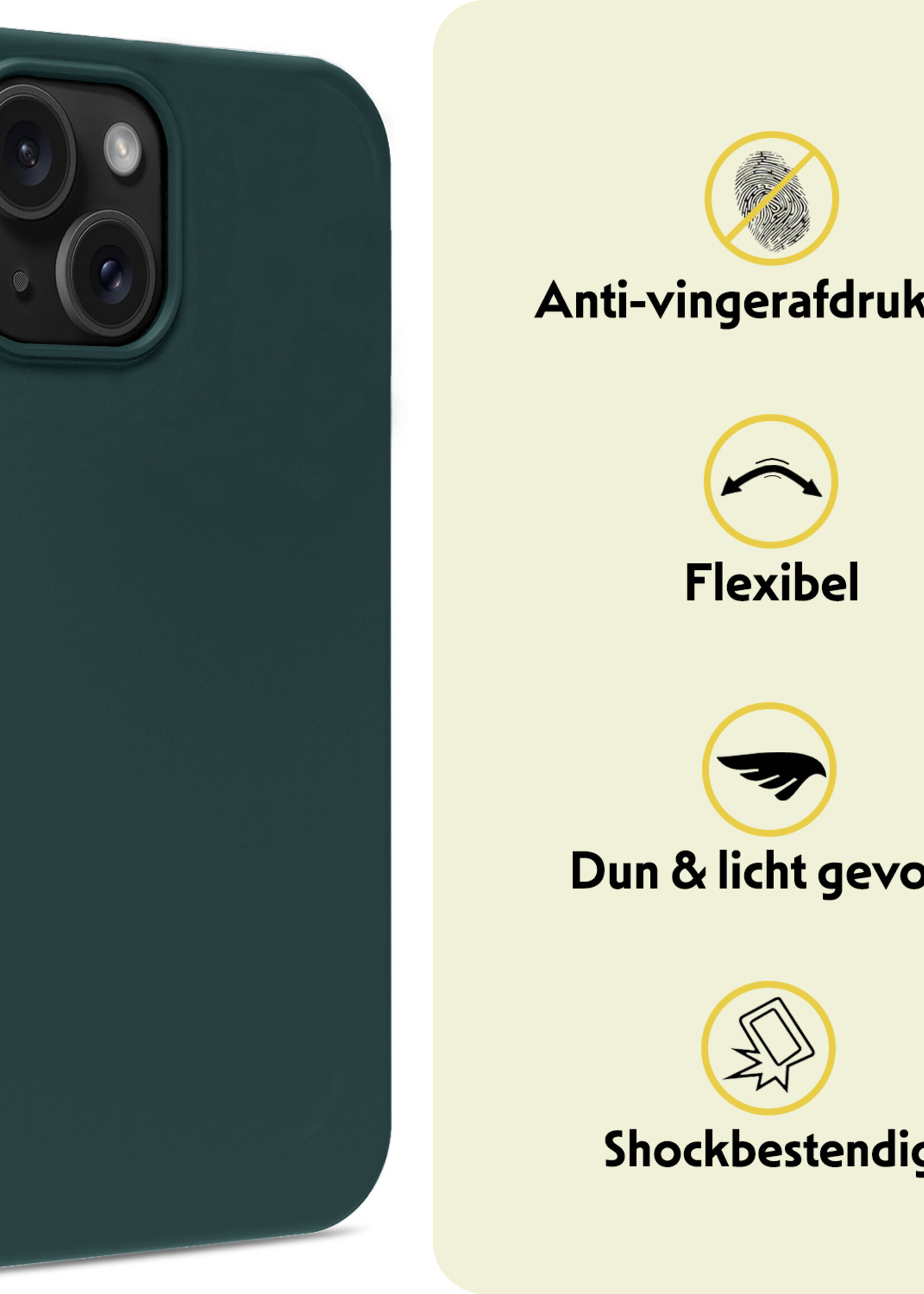 LUQ Hoesje Geschikt voor iPhone 15 Plus Hoesje Siliconen Case - Hoes Geschikt voor iPhone 15 Plus Hoes Siliconen - Donkergroen - 2 Stuks