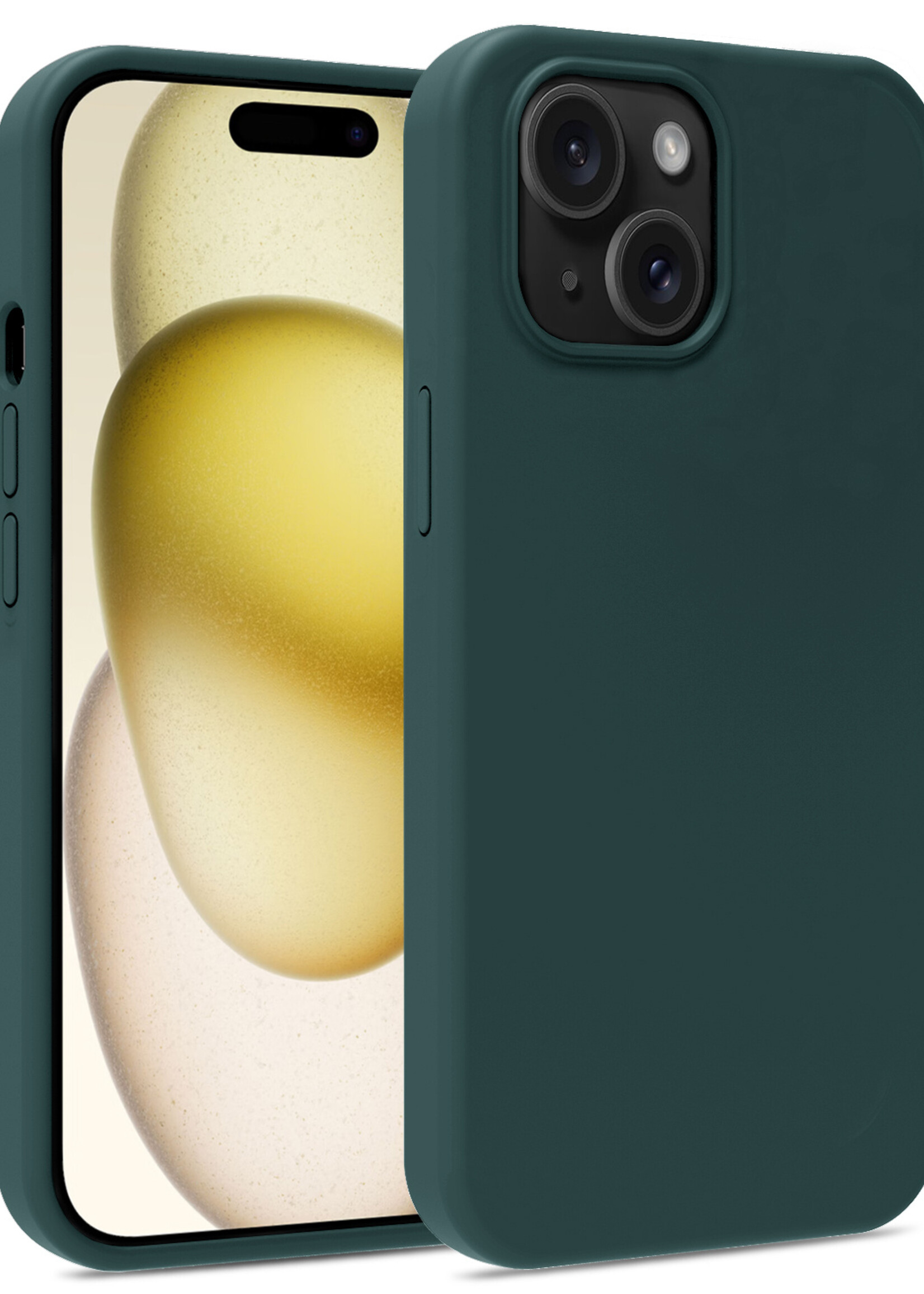 LUQ Hoesje Geschikt voor iPhone 15 Plus Hoesje Siliconen Case - Hoes Geschikt voor iPhone 15 Plus Hoes Siliconen - Donkergroen