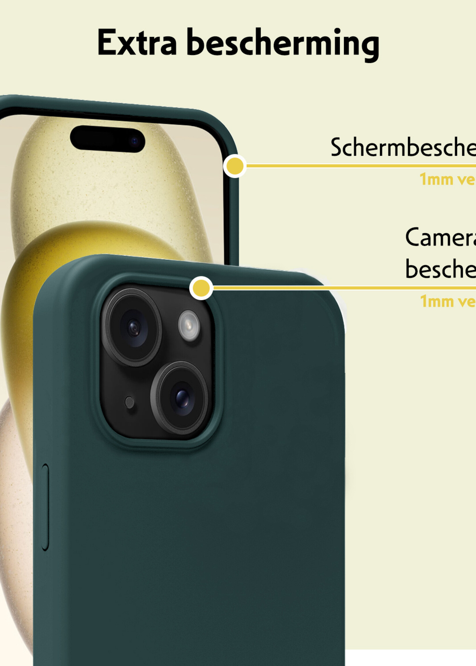 LUQ Hoesje Geschikt voor iPhone 15 Hoesje Siliconen Case - Hoes Geschikt voor iPhone 15 Hoes Siliconen - Donkergroen - 2 Stuks
