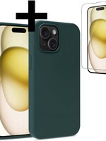 LUQ LUQ iPhone 15 Hoesje Siliconen Met Screenprotector - Donkergroen