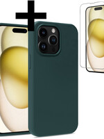 LUQ LUQ iPhone 15 Pro Max Hoesje Siliconen Met Screenprotector - Donkergroen