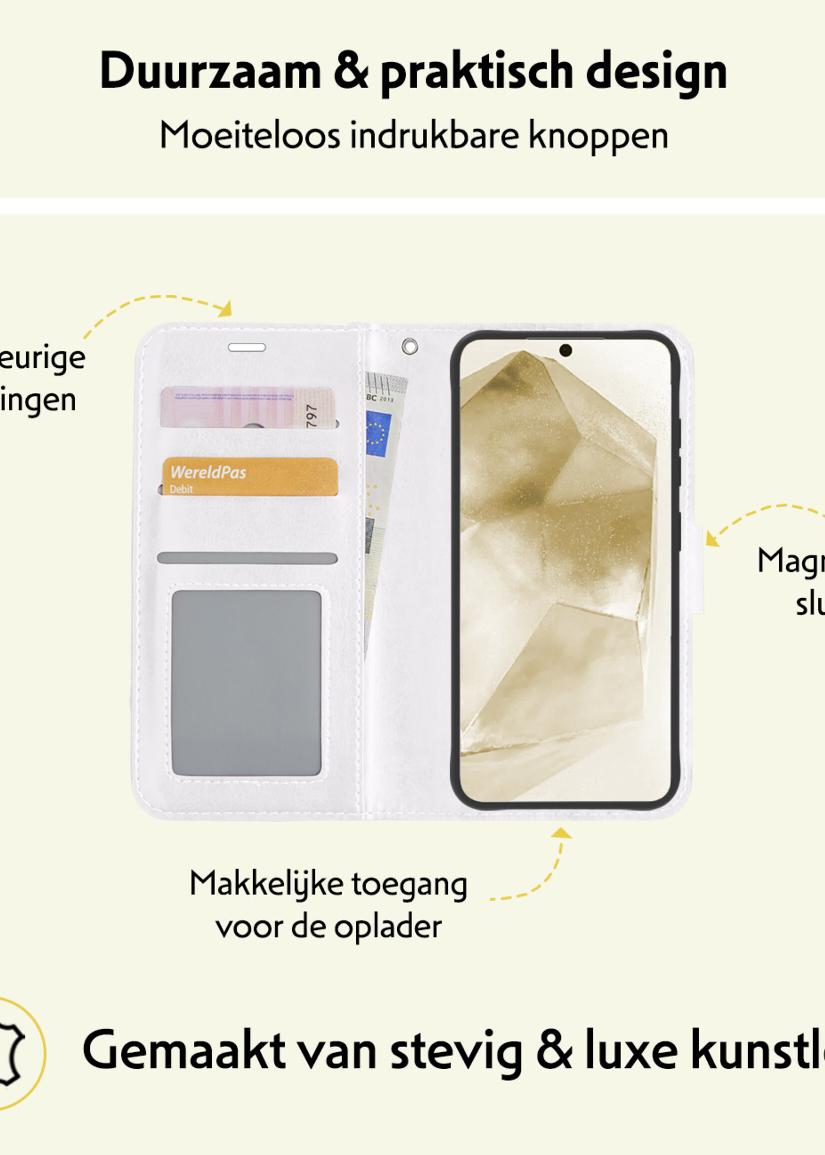 LUQ Hoesje Geschikt voor Samsung A55 Hoesje Book Case Hoes Wallet Cover - Hoes Geschikt voor Samsung Galaxy A55 Hoesje Bookcase Hoes - Wit