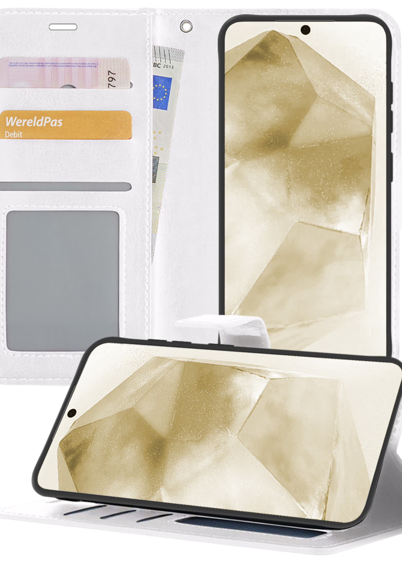 LUQ Hoesje Geschikt voor Samsung A55 Hoesje Book Case Hoes Wallet Cover - Hoes Geschikt voor Samsung Galaxy A55 Hoesje Bookcase Hoes - Wit