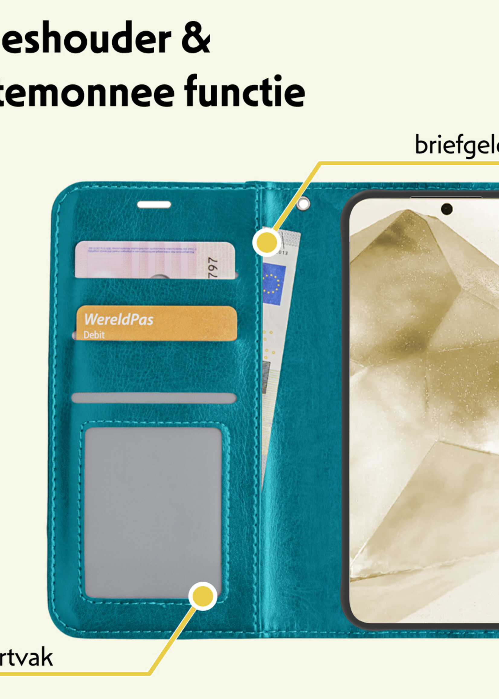 LUQ Hoesje Geschikt voor Samsung A55 Hoesje Book Case Hoes Wallet Cover - Hoes Geschikt voor Samsung Galaxy A55 Hoesje Bookcase Hoes - Turquoise