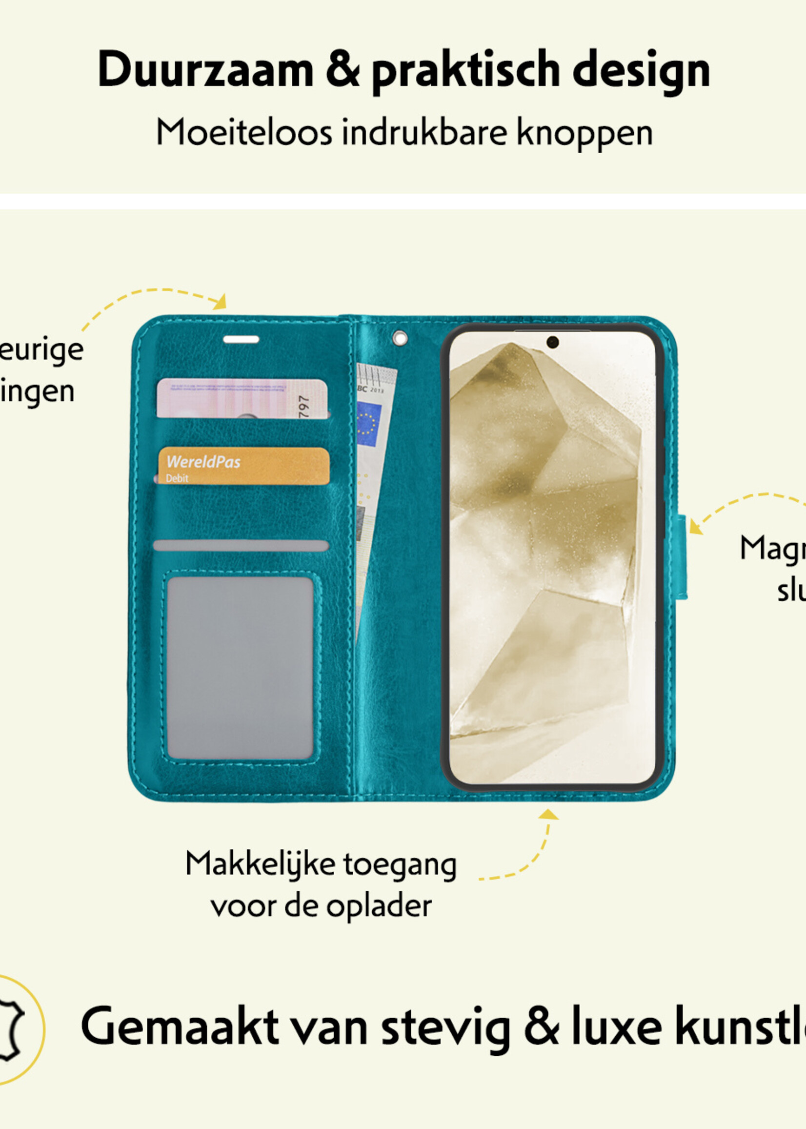 LUQ Hoesje Geschikt voor Samsung A55 Hoesje Book Case Hoes Wallet Cover - Hoes Geschikt voor Samsung Galaxy A55 Hoesje Bookcase Hoes - Turquoise