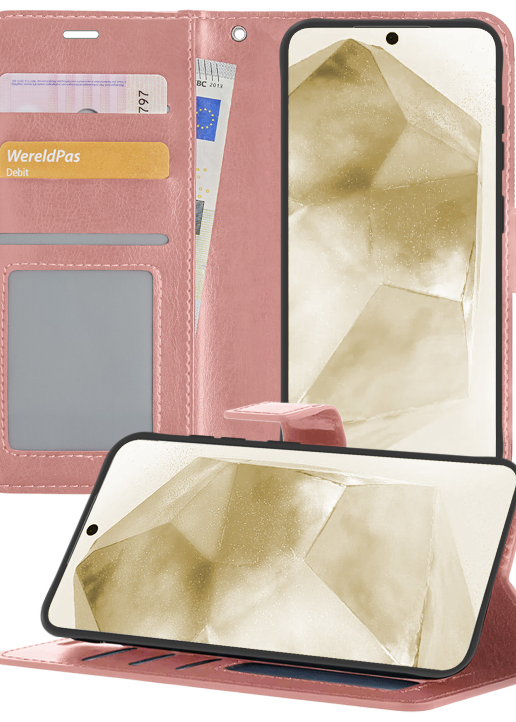 LUQ Hoesje Geschikt voor Samsung A55 Hoesje Book Case Hoes Wallet Cover - Hoes Geschikt voor Samsung Galaxy A55 Hoesje Bookcase Hoes - Rosé goud