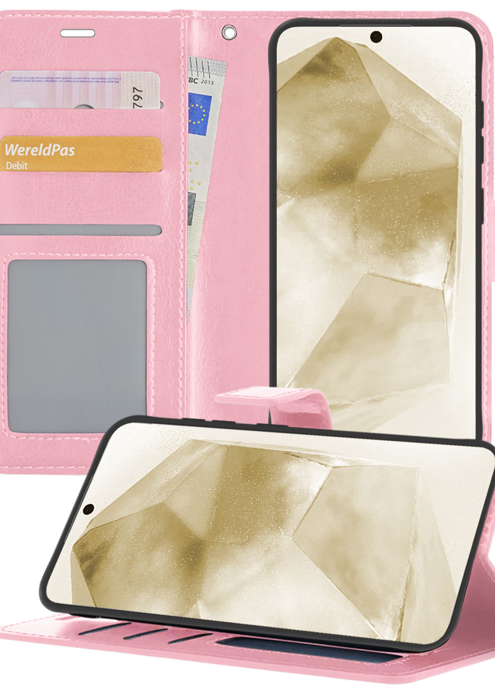 LUQ Hoesje Geschikt voor Samsung A55 Hoesje Book Case Hoes Wallet Cover - Hoes Geschikt voor Samsung Galaxy A55 Hoesje Bookcase Hoes - Lichtroze