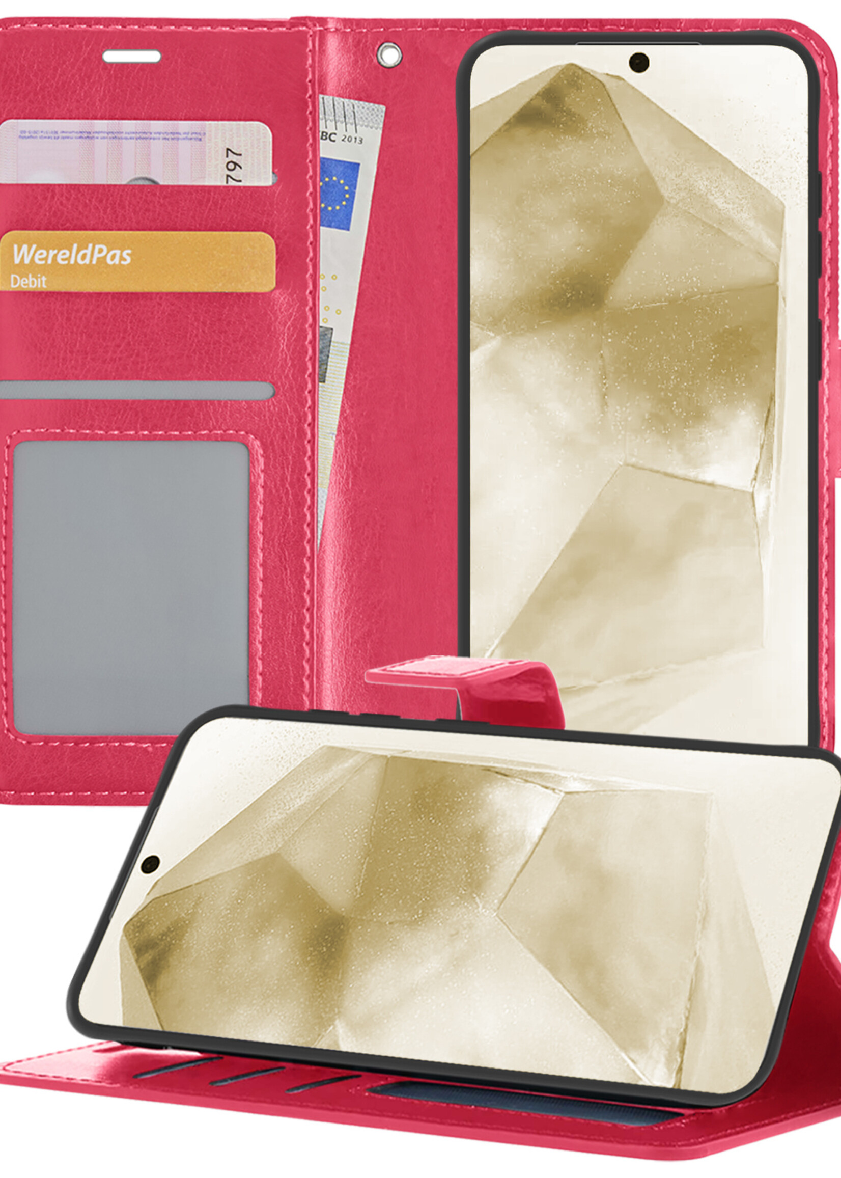 LUQ Hoesje Geschikt voor Samsung A55 Hoesje Book Case Hoes Wallet Cover - Hoes Geschikt voor Samsung Galaxy A55 Hoesje Bookcase Hoes - Donkerroze