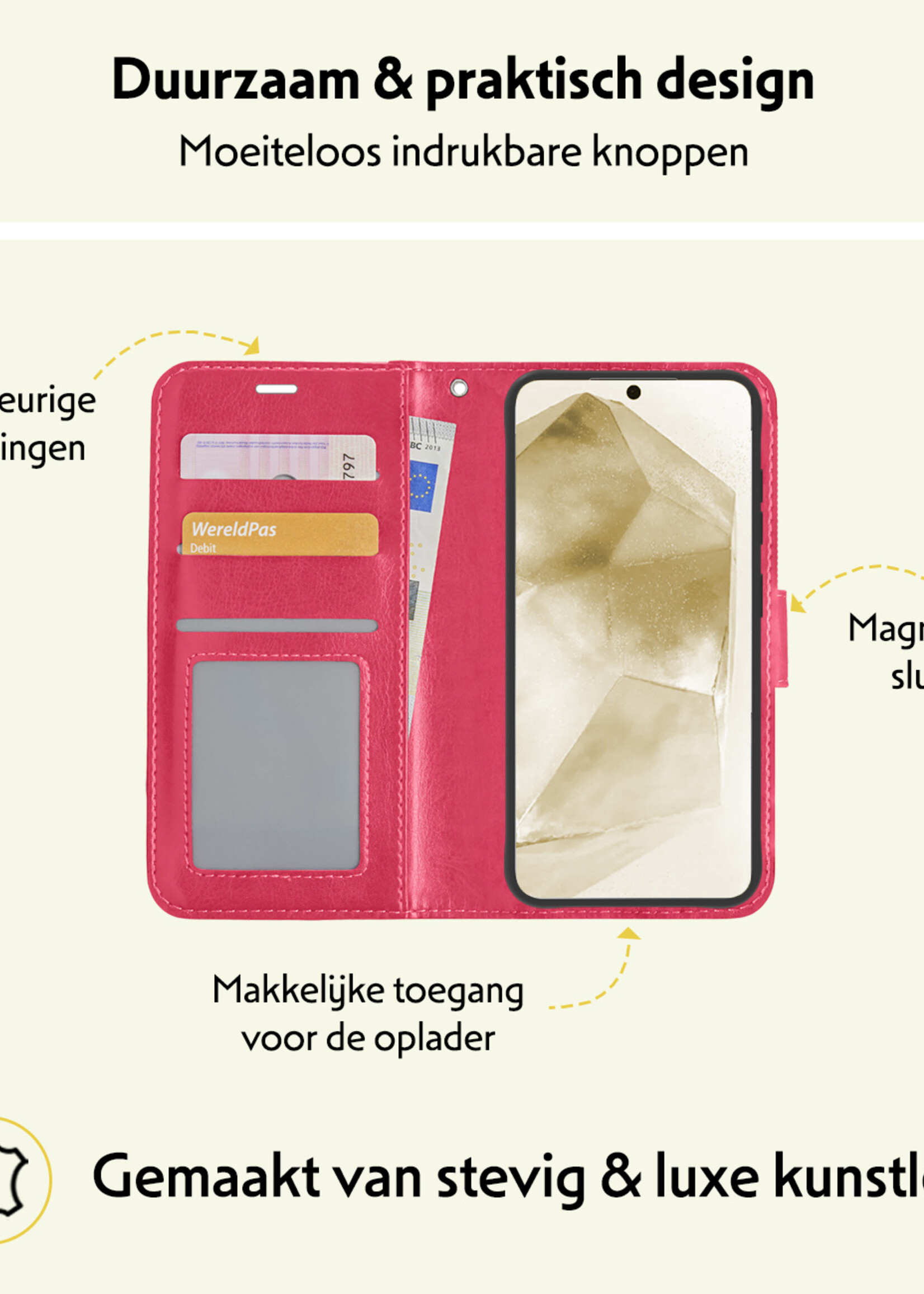 LUQ Hoesje Geschikt voor Samsung A55 Hoesje Book Case Hoes Wallet Cover - Hoes Geschikt voor Samsung Galaxy A55 Hoesje Bookcase Hoes - Donkerroze