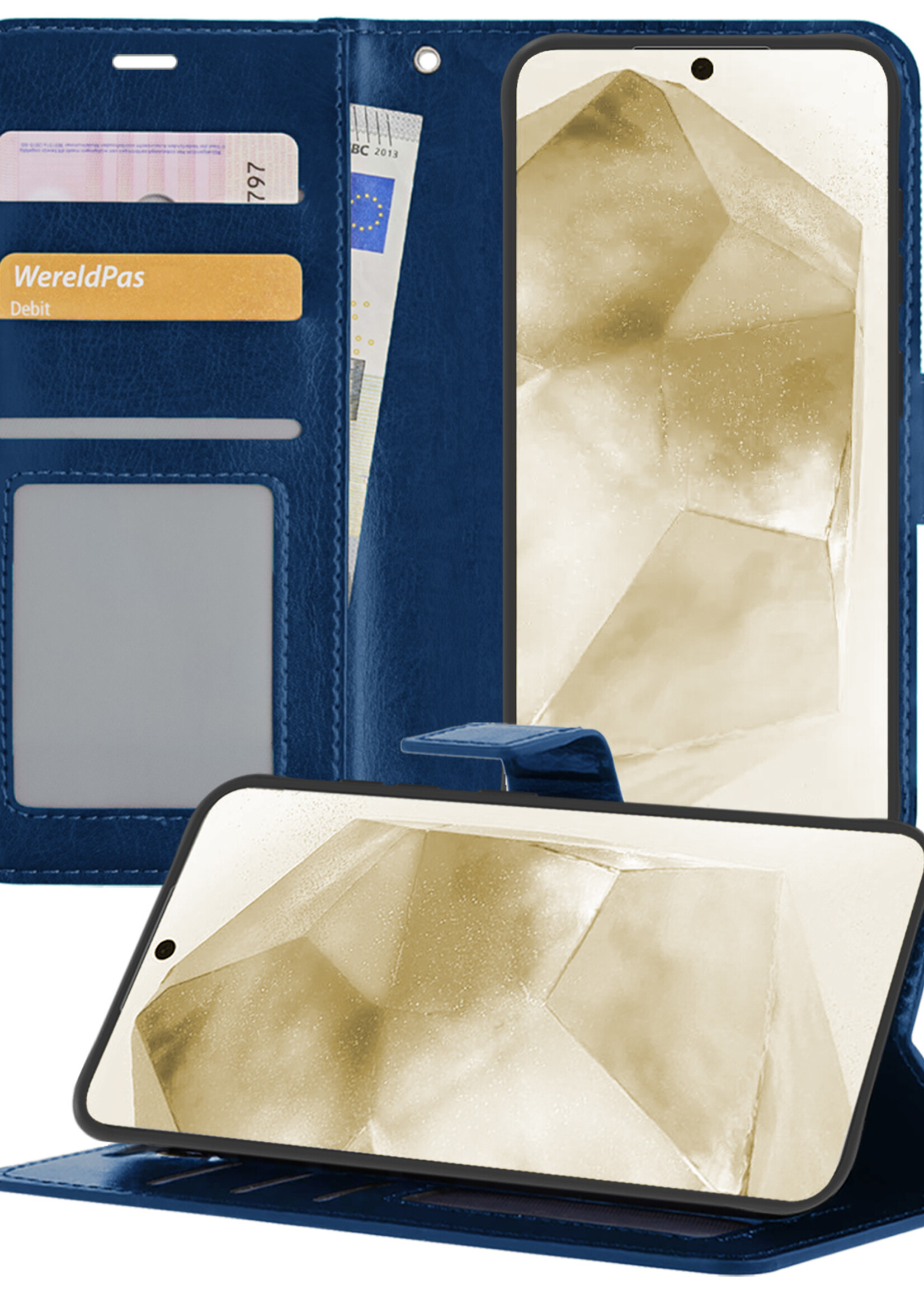 LUQ Hoesje Geschikt voor Samsung A55 Hoesje Book Case Hoes Wallet Cover - Hoes Geschikt voor Samsung Galaxy A55 Hoesje Bookcase Hoes - Donkerblauw