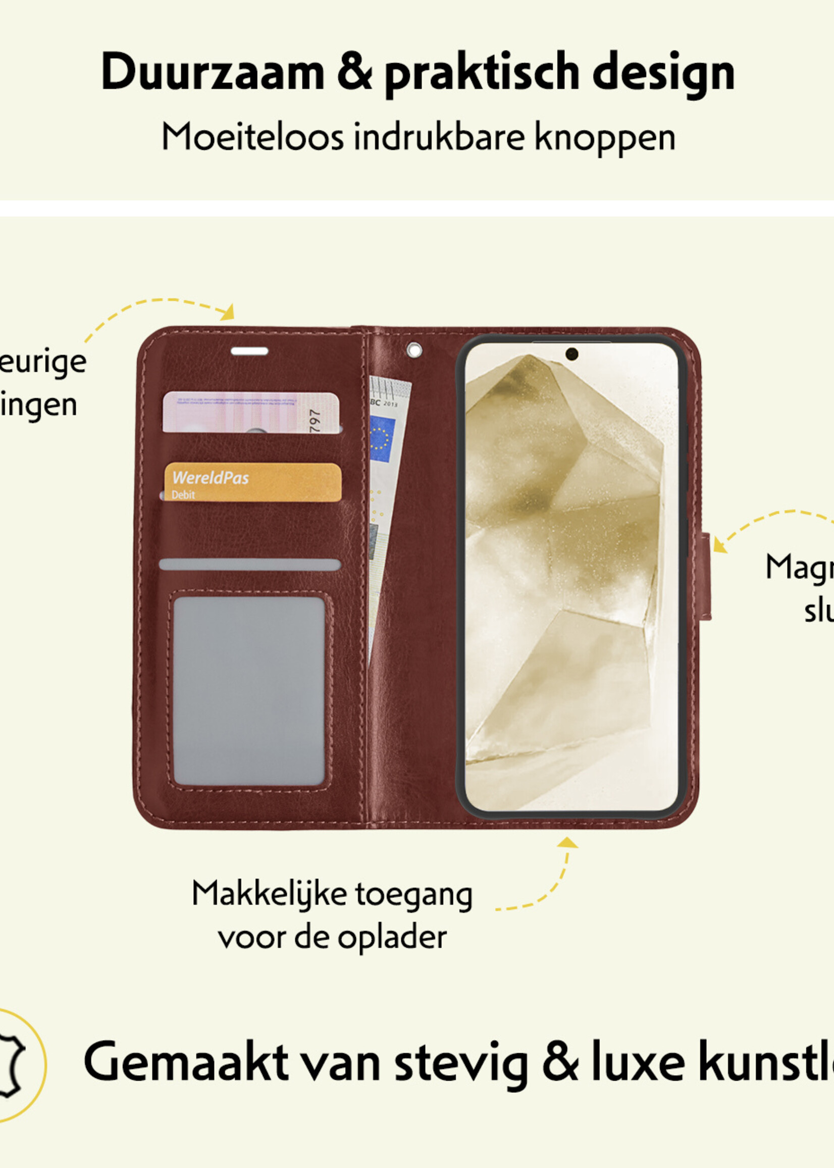 LUQ Hoesje Geschikt voor Samsung A55 Hoesje Book Case Hoes Wallet Cover - Hoes Geschikt voor Samsung Galaxy A55 Hoesje Bookcase Hoes - Bruin