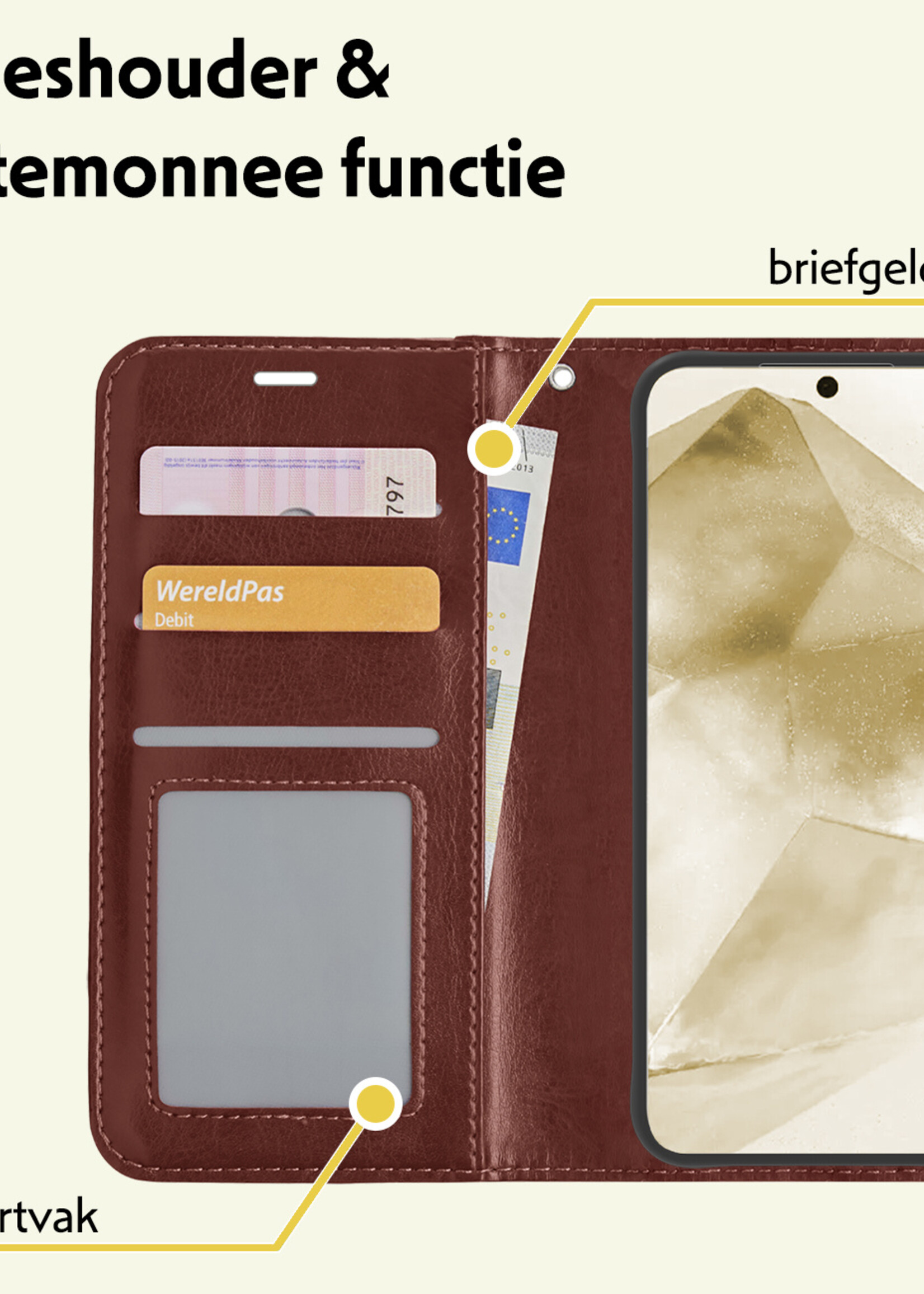 LUQ Hoesje Geschikt voor Samsung A55 Hoesje Book Case Hoes Wallet Cover - Hoes Geschikt voor Samsung Galaxy A55 Hoesje Bookcase Hoes - Bruin