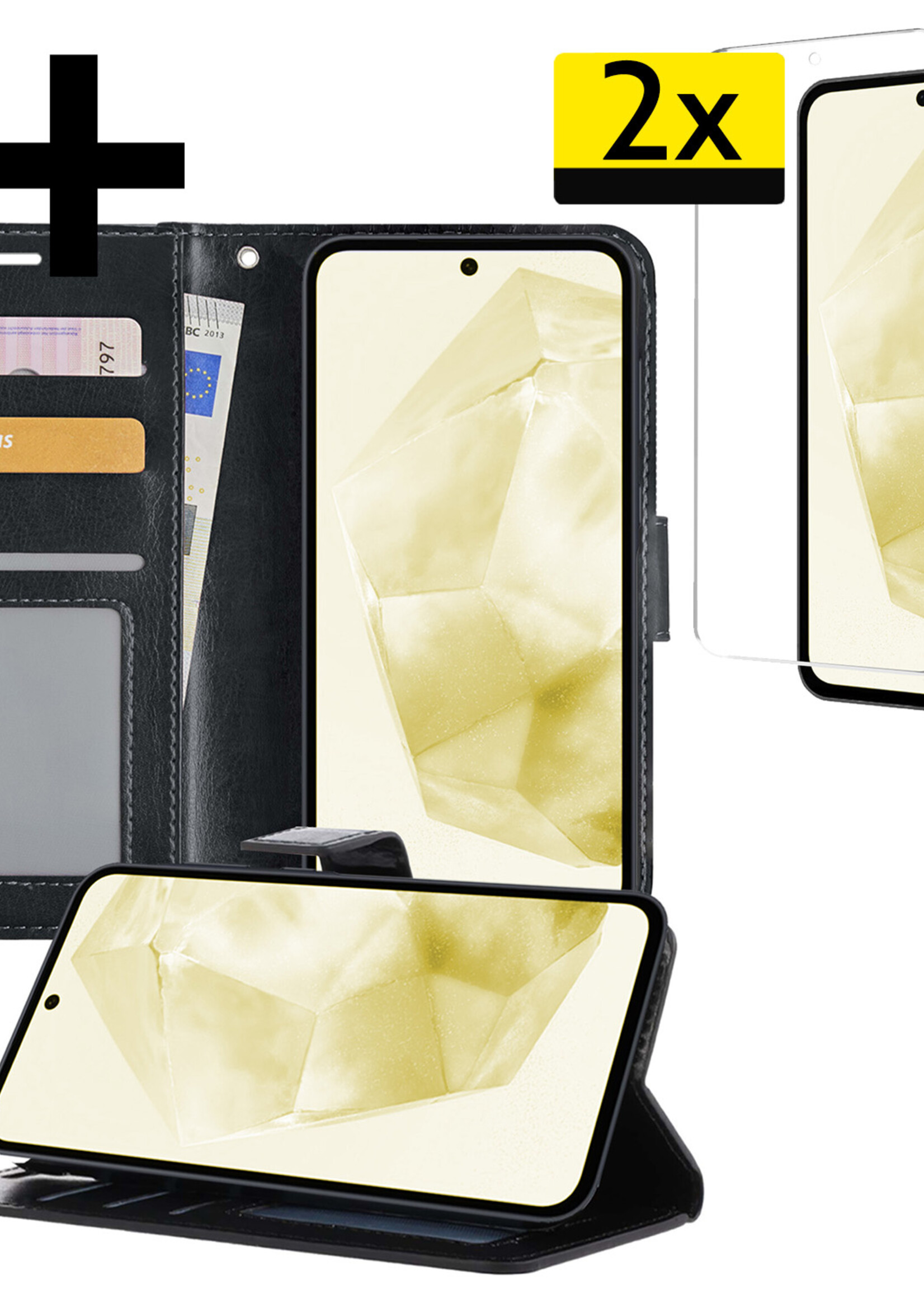 LUQ Hoesje Geschikt voor Samsung A35 Hoesje Book Case Hoes Wallet Cover Met 2x Screenprotector - Hoes Geschikt voor Samsung Galaxy A35 5G Hoesje Bookcase Hoes - Zwart