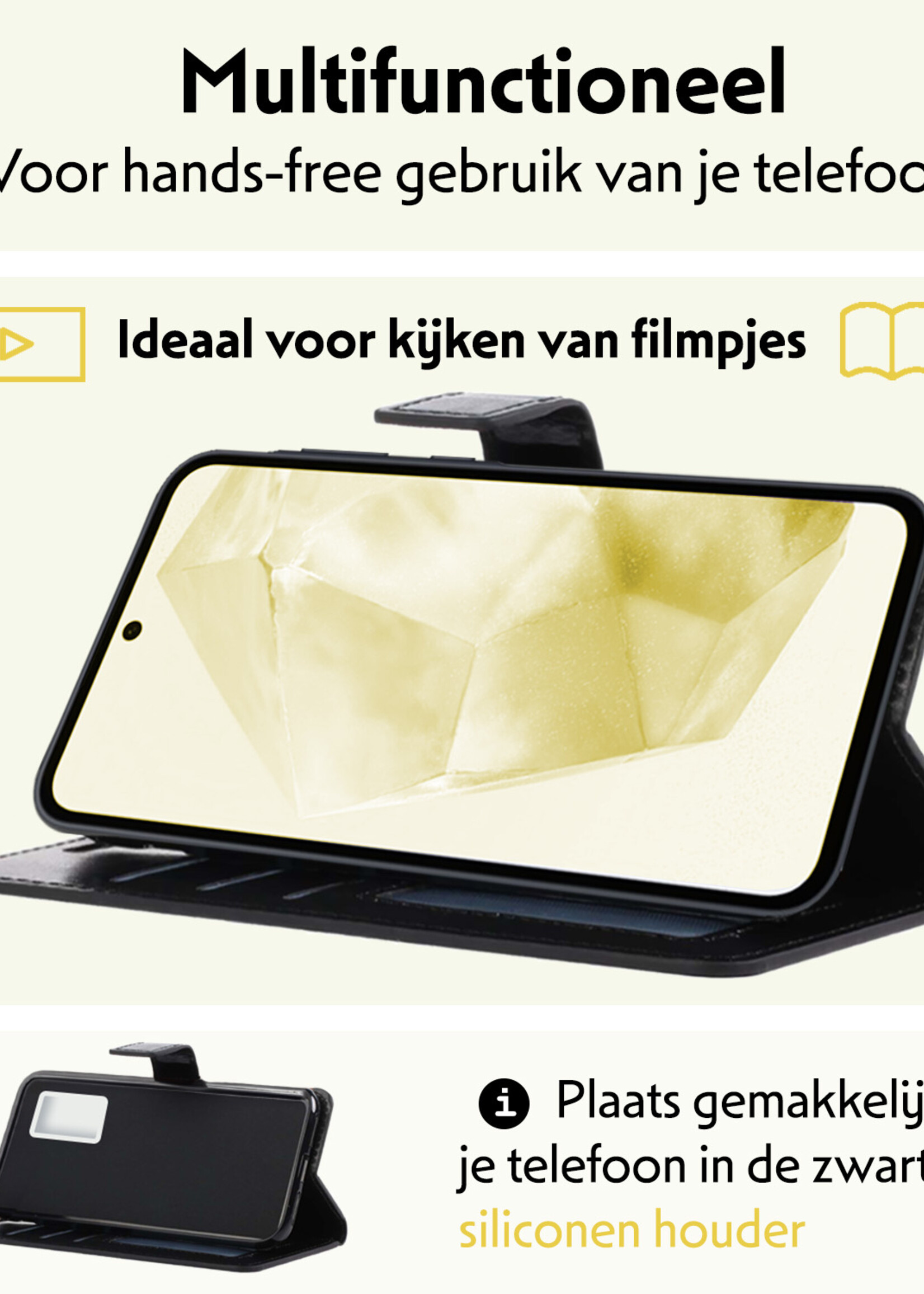 LUQ Hoesje Geschikt voor Samsung A35 Hoesje Book Case Hoes Wallet Cover Met 2x Screenprotector - Hoes Geschikt voor Samsung Galaxy A35 5G Hoesje Bookcase Hoes - Zwart