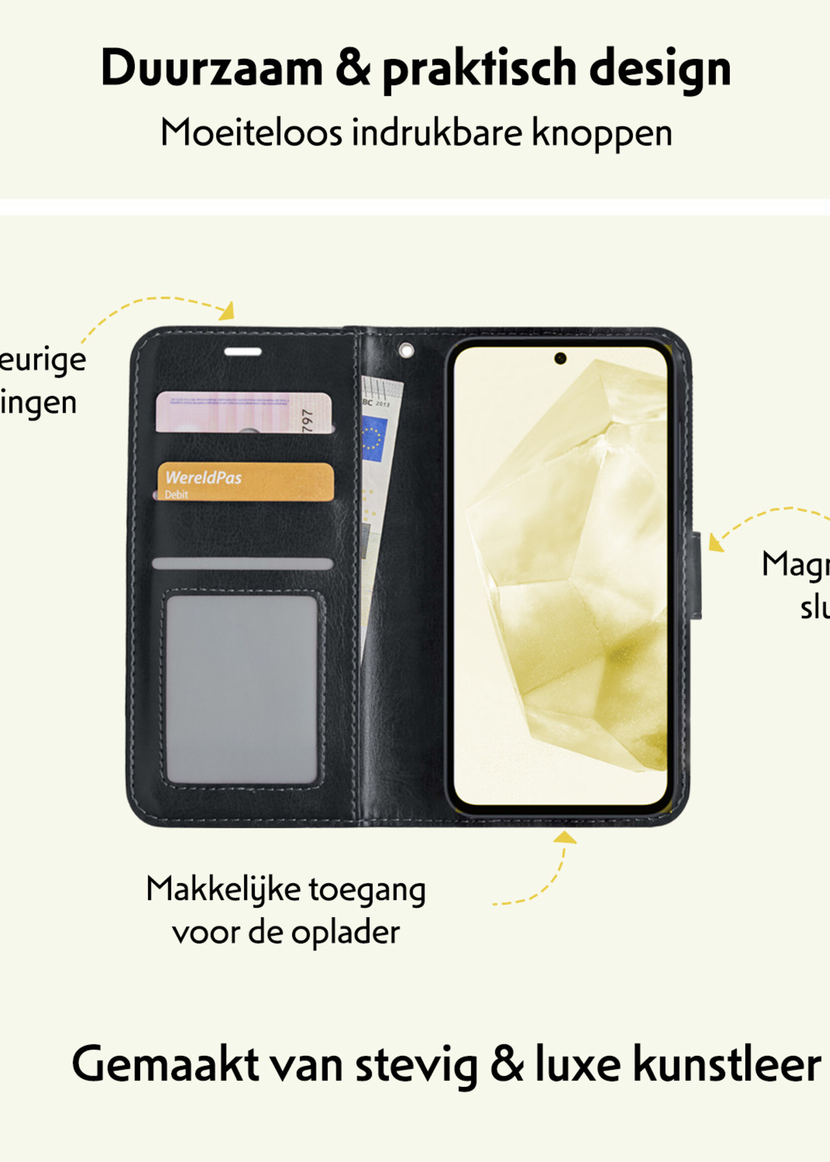 LUQ Hoesje Geschikt voor Samsung A35 Hoesje Book Case Hoes Wallet Cover Met 2x Screenprotector - Hoes Geschikt voor Samsung Galaxy A35 5G Hoesje Bookcase Hoes - Zwart