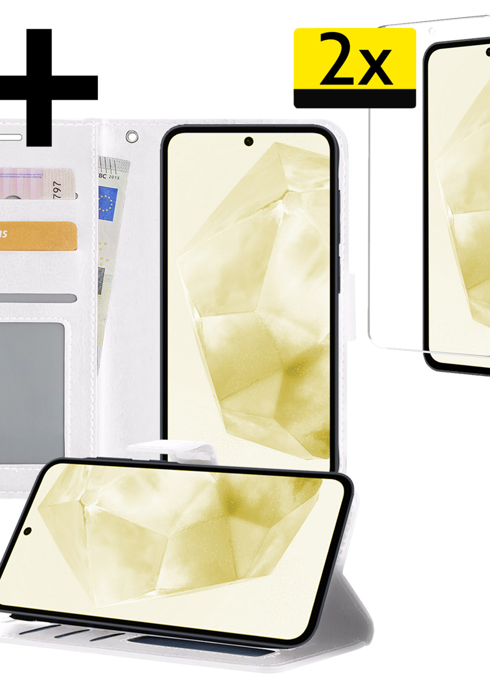 LUQ Hoesje Geschikt voor Samsung A35 Hoesje Book Case Hoes Wallet Cover Met 2x Screenprotector - Hoes Geschikt voor Samsung Galaxy A35 5G Hoesje Bookcase Hoes - Wit