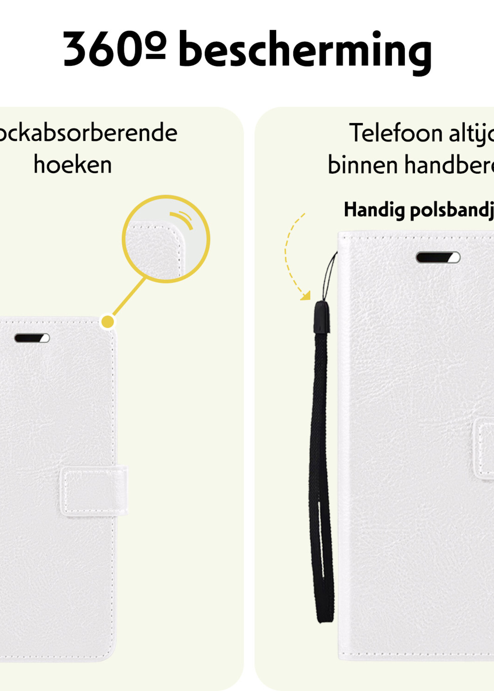 LUQ Hoesje Geschikt voor Samsung A35 Hoesje Book Case Hoes Wallet Cover Met 2x Screenprotector - Hoes Geschikt voor Samsung Galaxy A35 5G Hoesje Bookcase Hoes - Wit