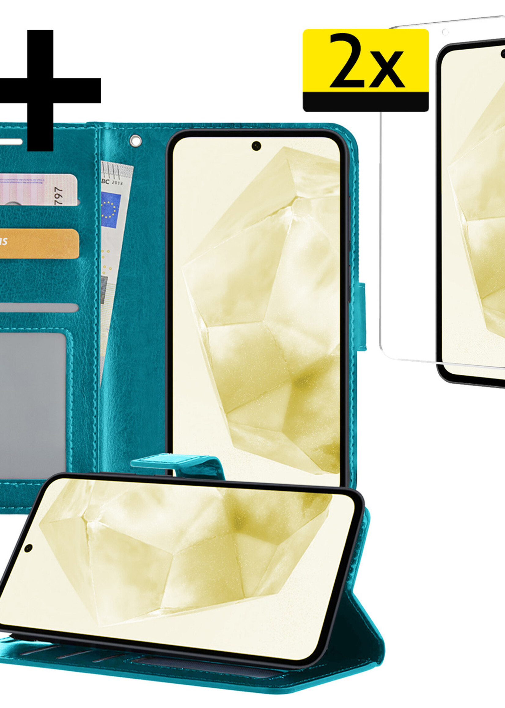 LUQ Hoesje Geschikt voor Samsung A35 Hoesje Book Case Hoes Wallet Cover Met 2x Screenprotector - Hoes Geschikt voor Samsung Galaxy A35 5G Hoesje Bookcase Hoes - Turquoise