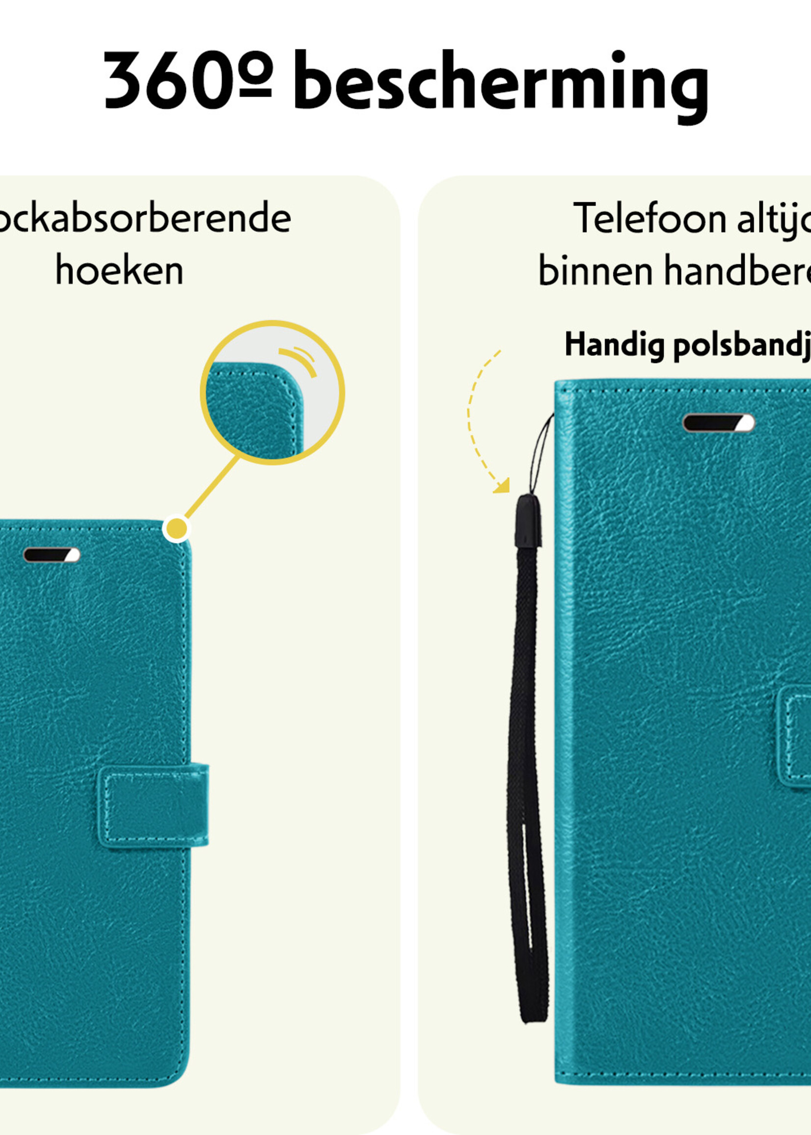 LUQ Hoesje Geschikt voor Samsung A35 Hoesje Book Case Hoes Wallet Cover Met 2x Screenprotector - Hoes Geschikt voor Samsung Galaxy A35 5G Hoesje Bookcase Hoes - Turquoise