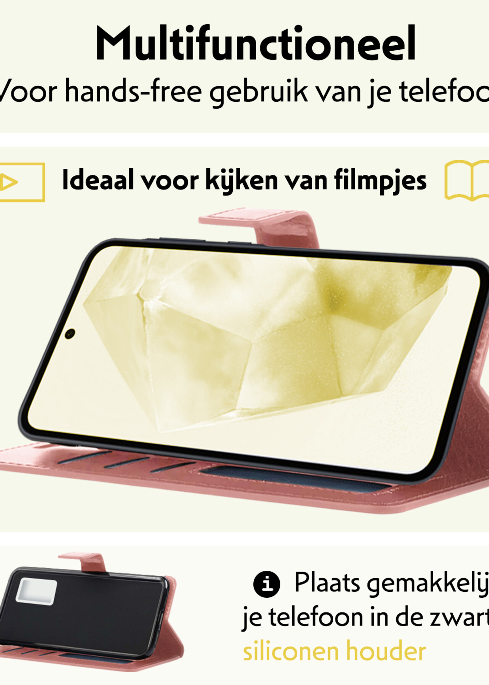 LUQ Hoesje Geschikt voor Samsung A35 Hoesje Book Case Hoes Wallet Cover Met 2x Screenprotector - Hoes Geschikt voor Samsung Galaxy A35 5G Hoesje Bookcase Hoes - Rosé goud